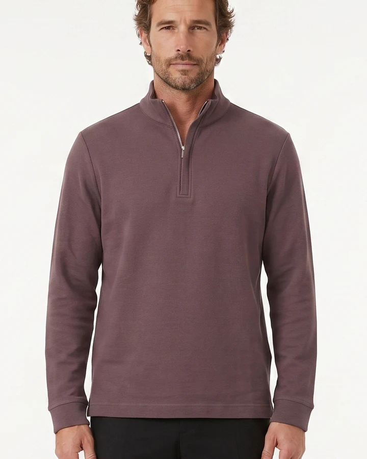 ORGANICATION Herren vegan Longsleeve Quarter Zip Kakaobraun