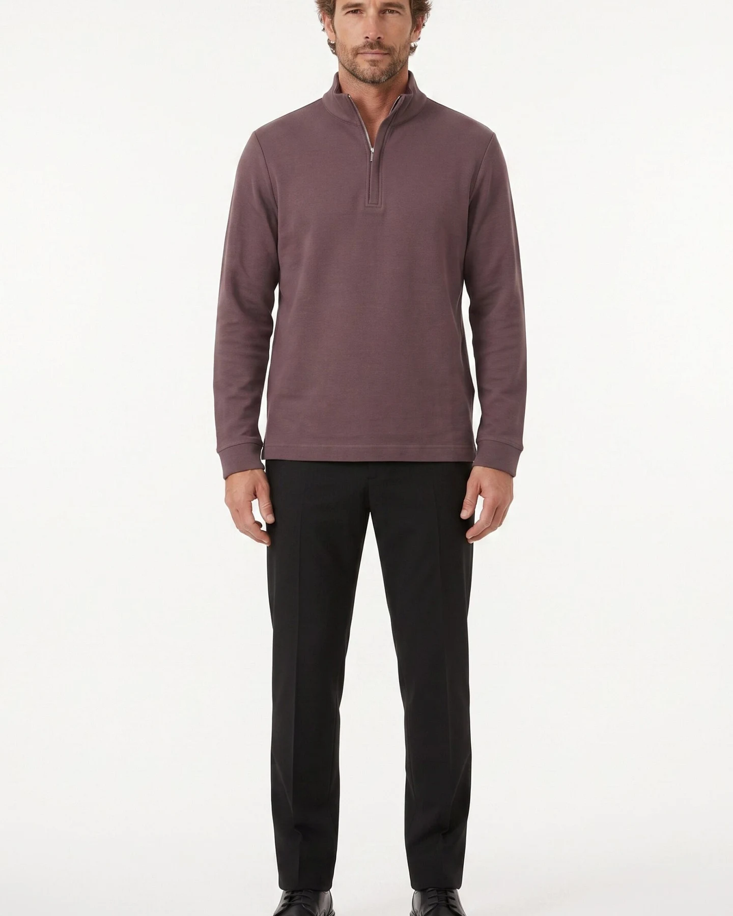ORGANICATION Herren vegan Longsleeve Quarter Zip Kakaobraun – Ansicht 2