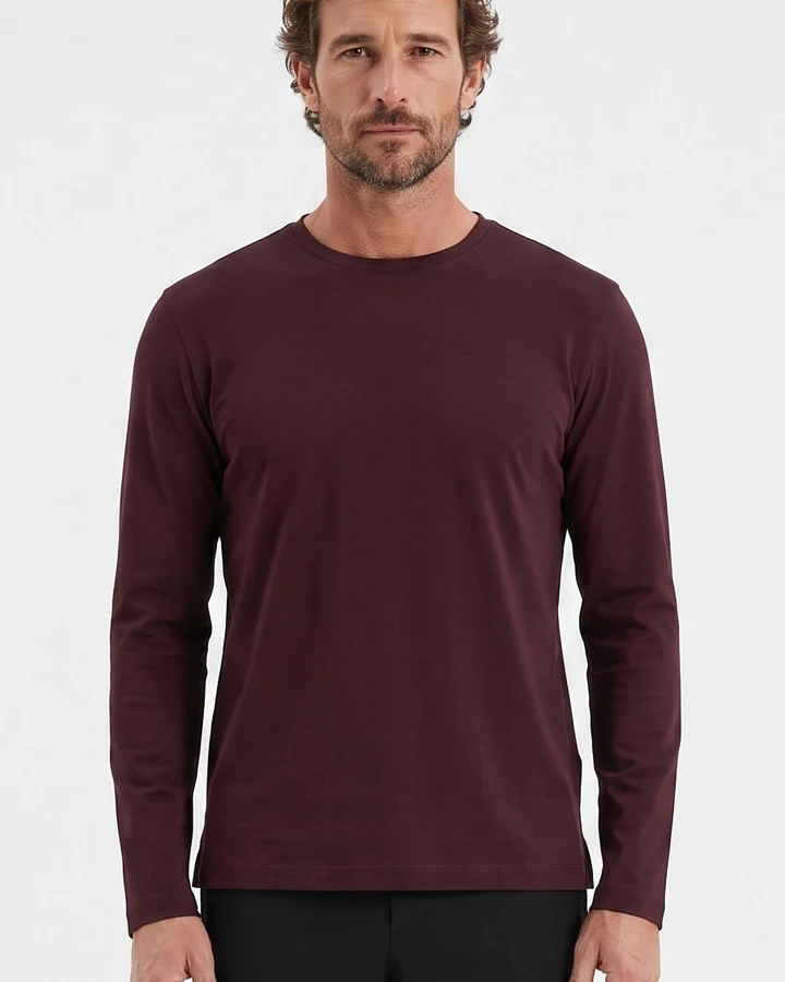 ORGANICATION Herren vegan Langarmshirt Interlock Strick Dark Wine