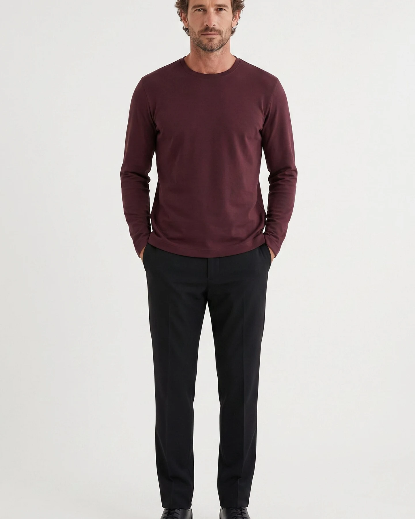 ORGANICATION Herren vegan Langarmshirt Interlock Strick Dark Wine – Ansicht 2