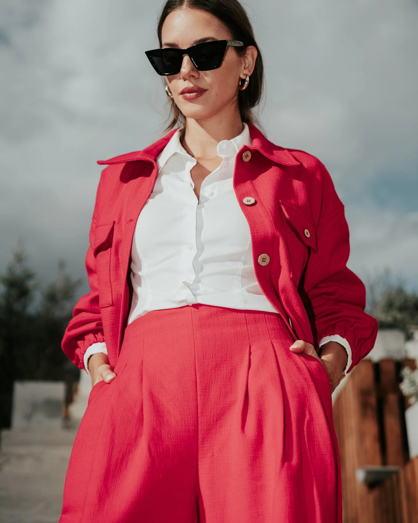 De IONESCU Damen vegan Hose Mit Hoher Taille Von Deva In Fuchsia – Ansicht 2