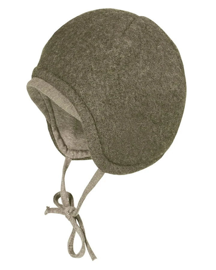 Baby Mütze Bio-Schurwolle Fleece khakimeliert Gr.43