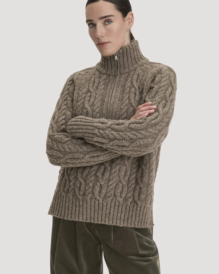 hessnatur Damen Strick Troyer Oversize aus Rhönwolle und europäischer Schurwolle - beige - Größe L
