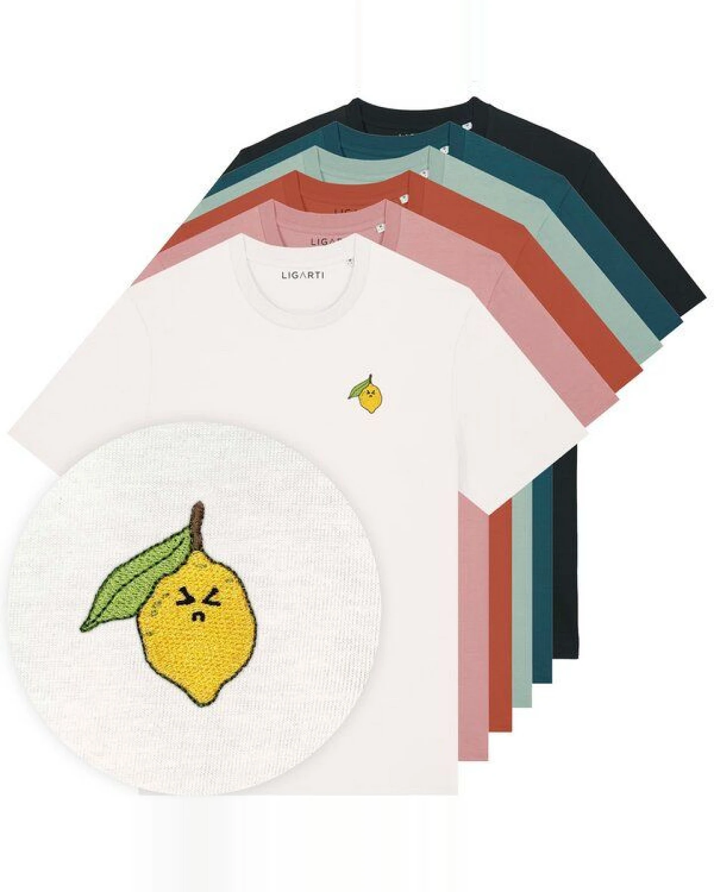 Besticktes T-Shirt – Zitrone – LIGARTI Tiermanufaktur – Ansicht 2