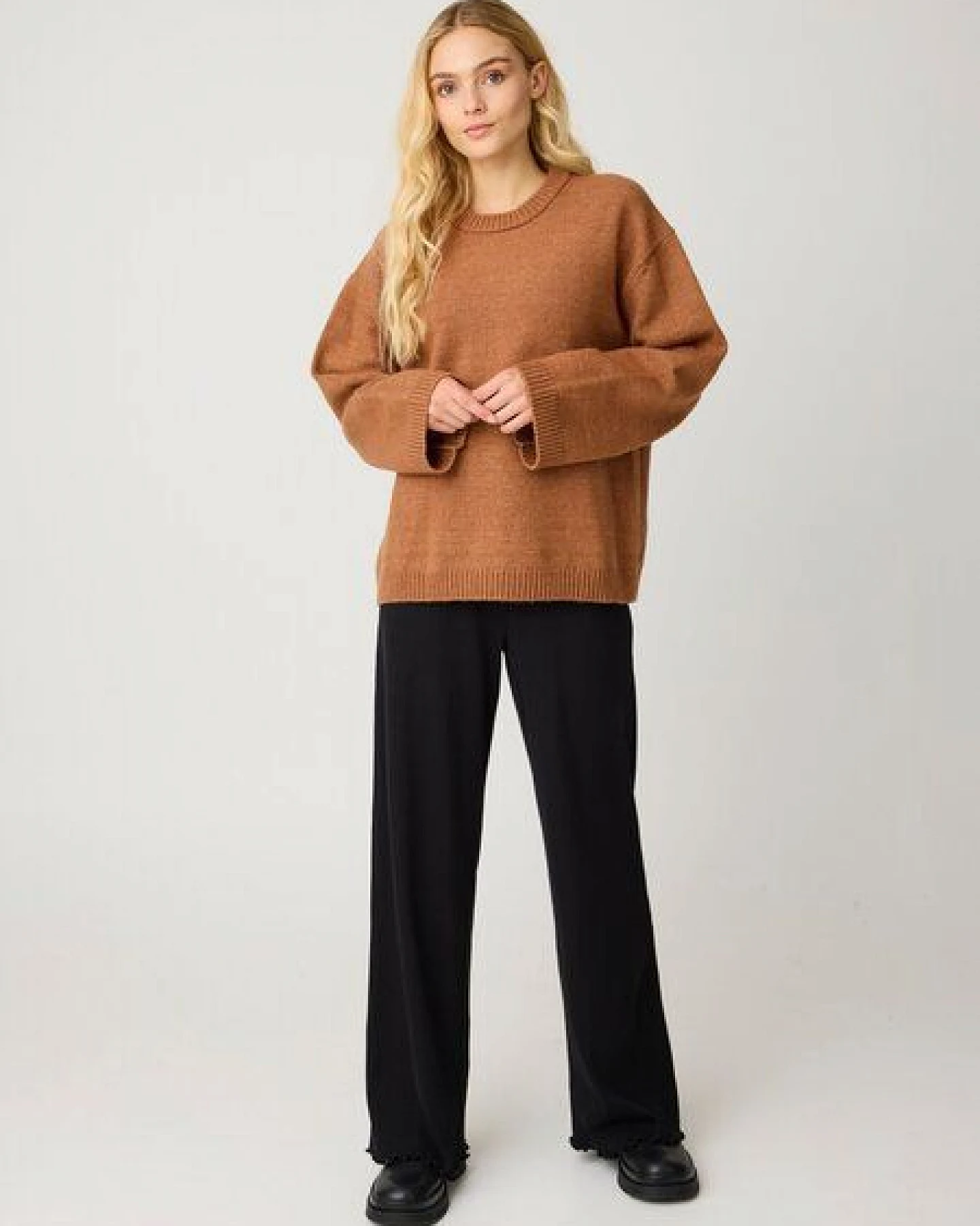 KnowledgeCotton Apparel Soufflé Strickpullover mit Rundhalsausschnitt - Relaxed Fit - aus recyceltem Polyester – Ansicht 3
