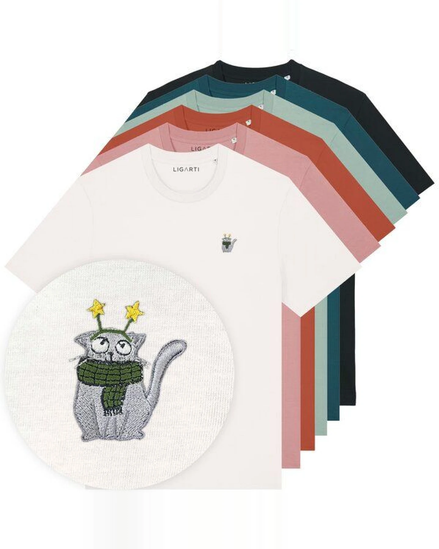 Besticktes T-Shirt – Babette die Winter-Katze – LIGARTI Tiermanufaktur – Ansicht 2