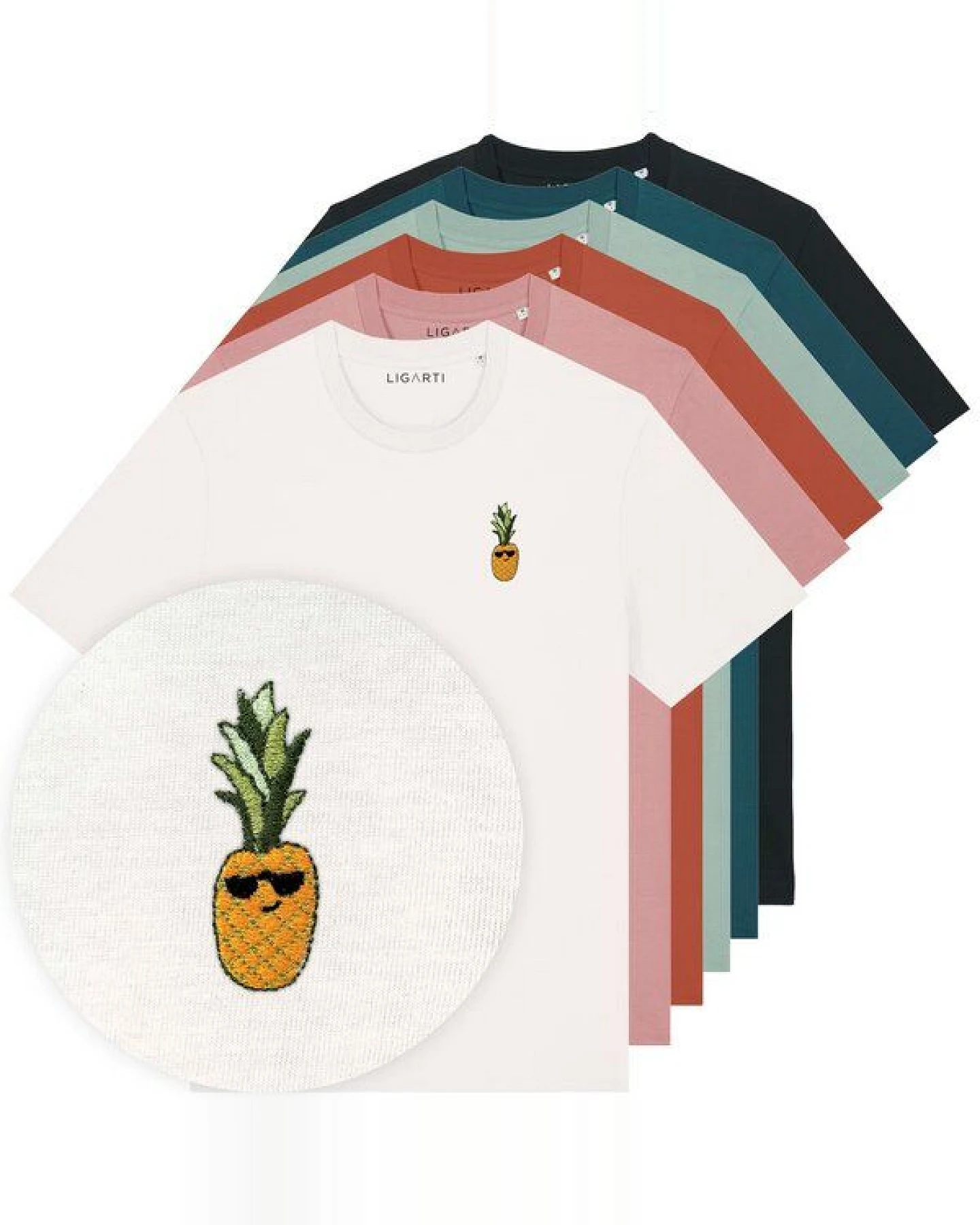 Besticktes T-Shirt – Ananas – LIGARTI Tiermanufaktur – Ansicht 2