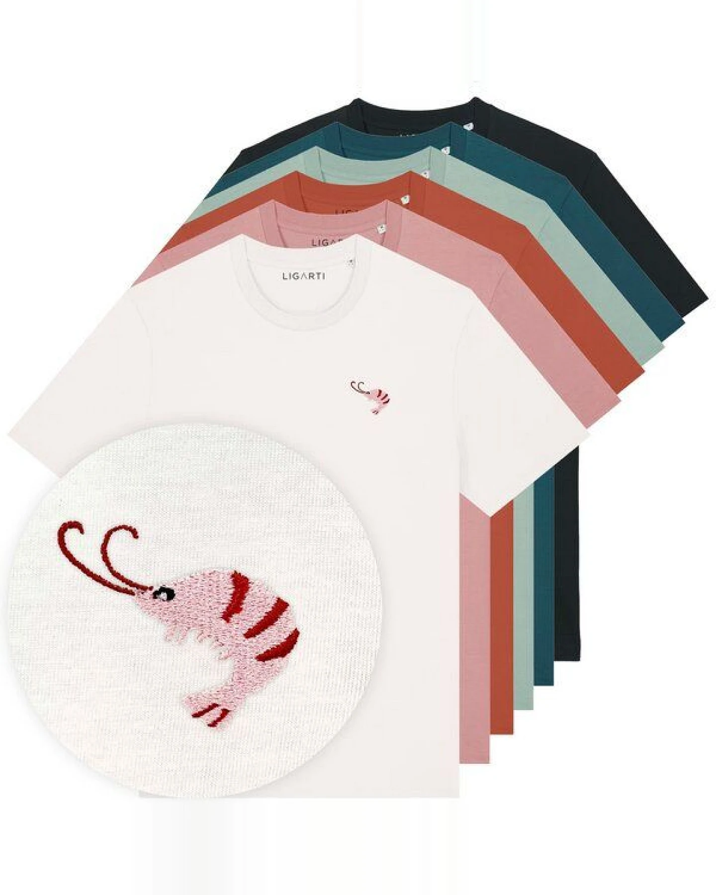 Besticktes T-Shirt – Nele der Shrimp – LIGARTI Tiermanufaktur – Ansicht 2