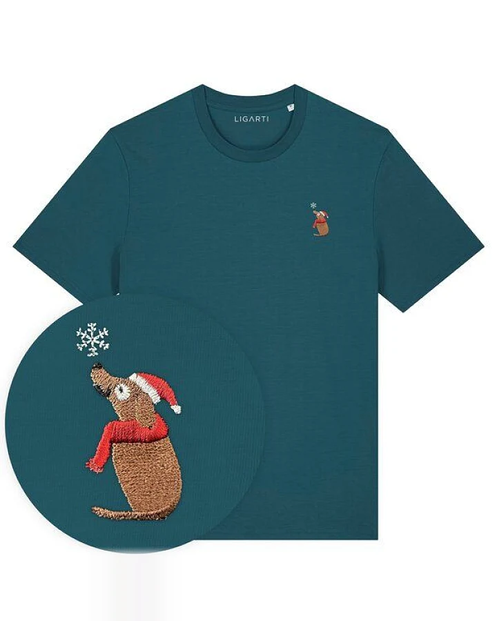 Besticktes T-Shirt – Thomas der Weihnachtshund – LIGARTI Tiermanufaktur