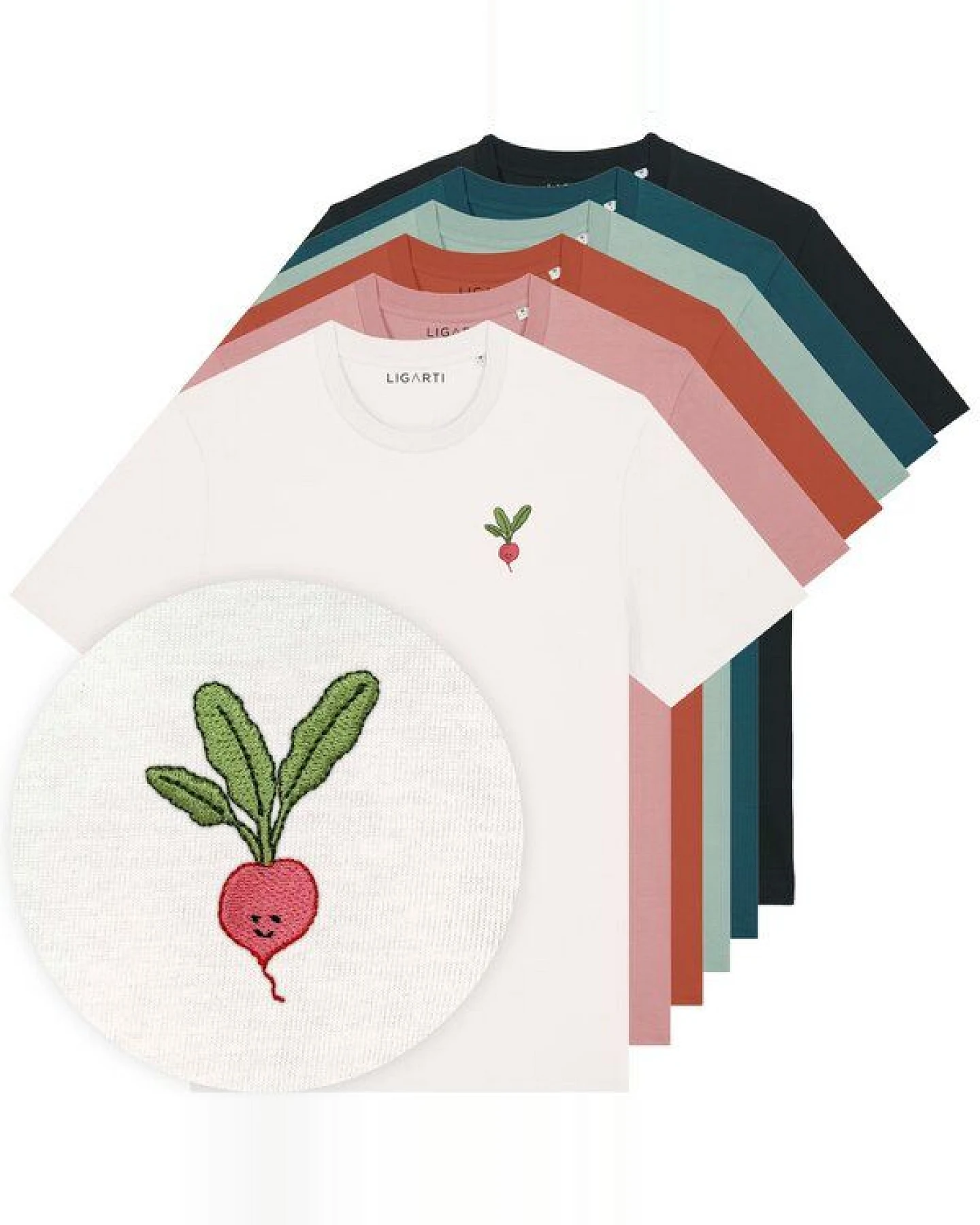 Besticktes T-Shirt – Radieschen – LIGARTI Tiermanufaktur – Ansicht 2