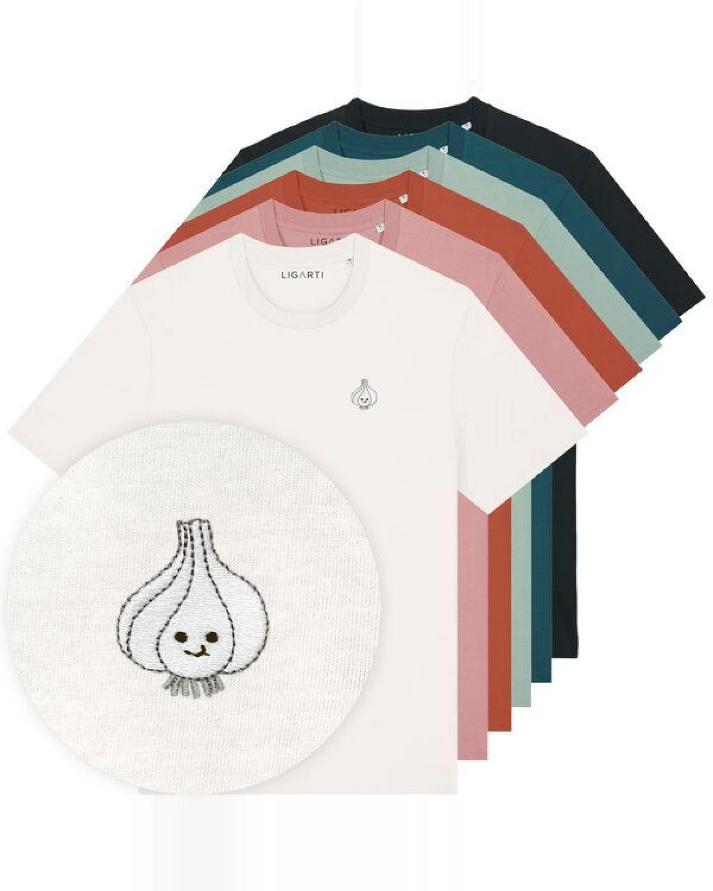 Besticktes T-Shirt – Knoblauch – LIGARTI Tiermanufaktur – Ansicht 2