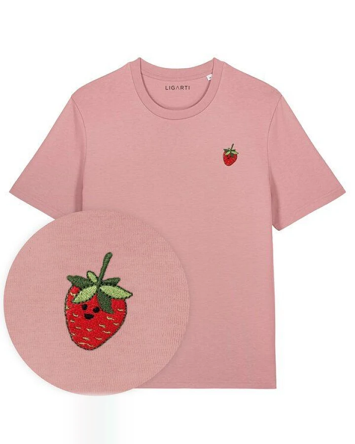 Besticktes T-Shirt – Erdbeere – LIGARTI Tiermanufaktur