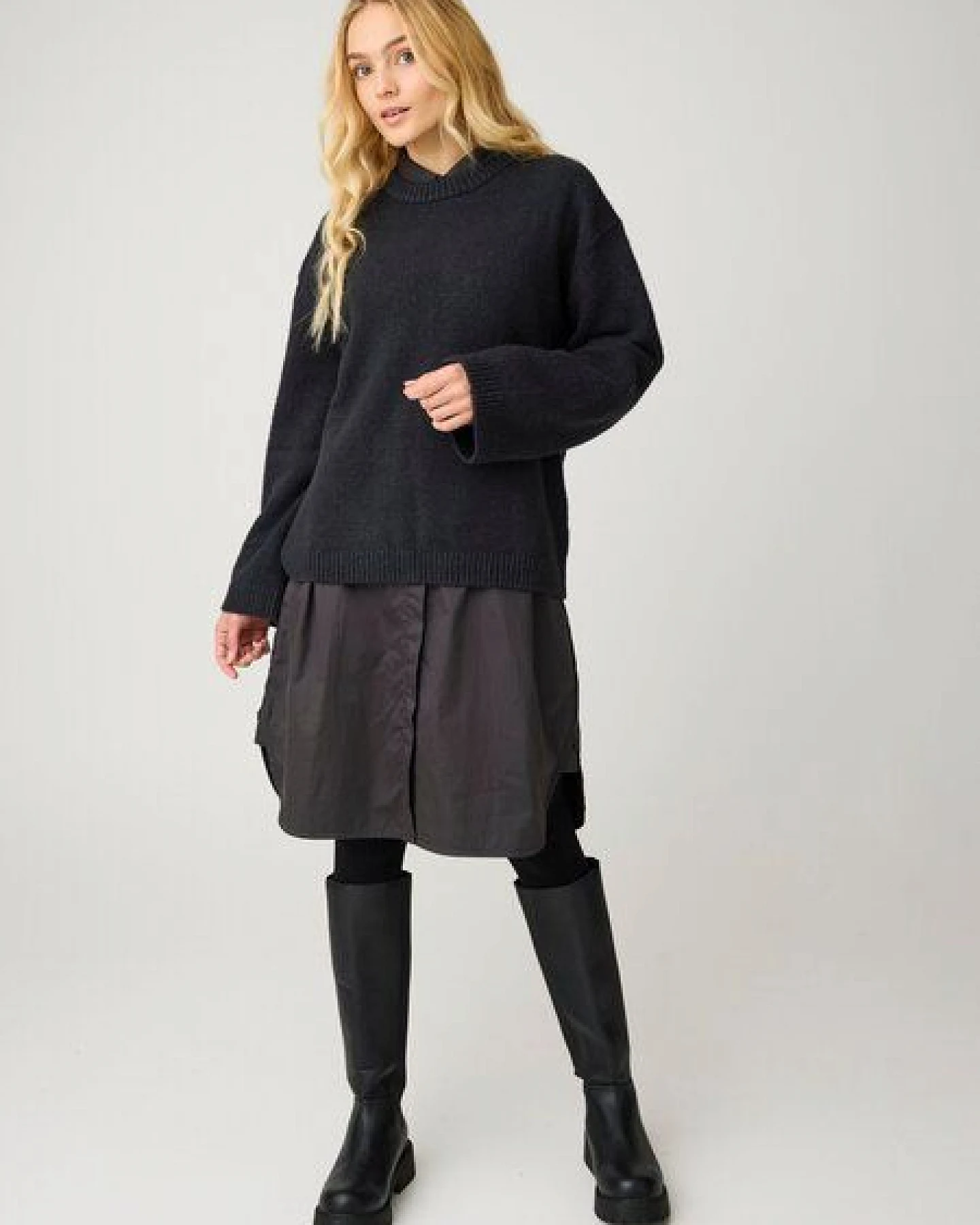 KnowledgeCotton Apparel Soufflé Strickpullover mit Rundhalsausschnitt - Relaxed Fit - aus recyceltem Polyester – Ansicht 4