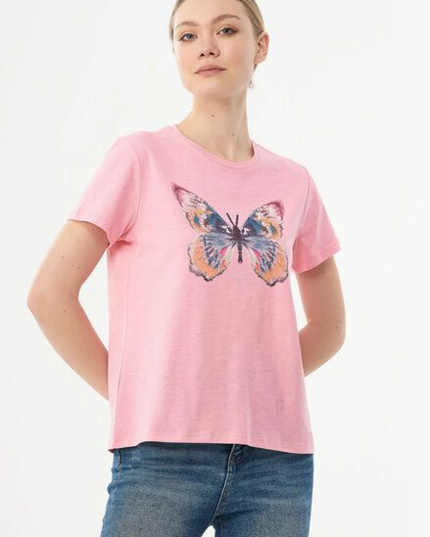 ORGANICATION T-Shirt aus Bio-Baumwolle mit Schmetterlings-Print – Ansicht 3