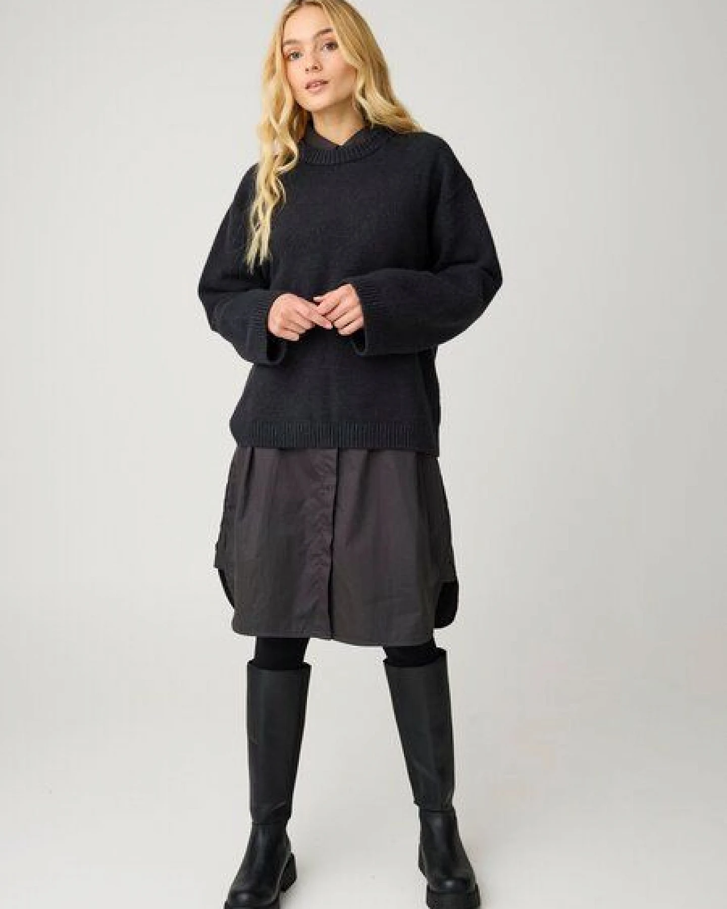 KnowledgeCotton Apparel Soufflé Strickpullover mit Rundhalsausschnitt - Relaxed Fit - aus recyceltem Polyester – Ansicht 3