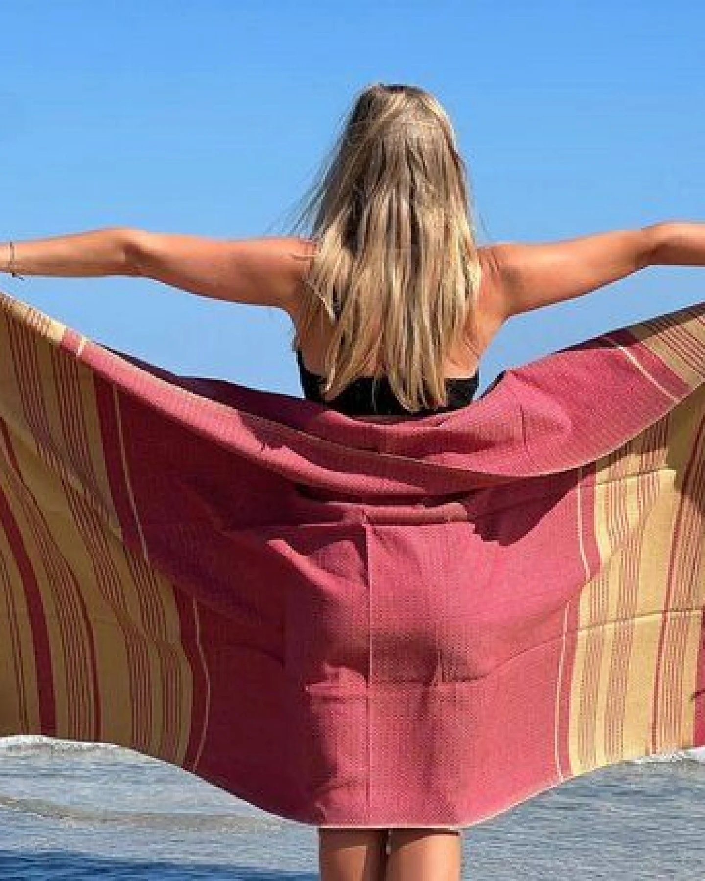 Karawan authentic Fouta Hamamtuch aus reiner Bio-Baumwolle 200 × 100 cm (Stil SAND) – Ansicht 3