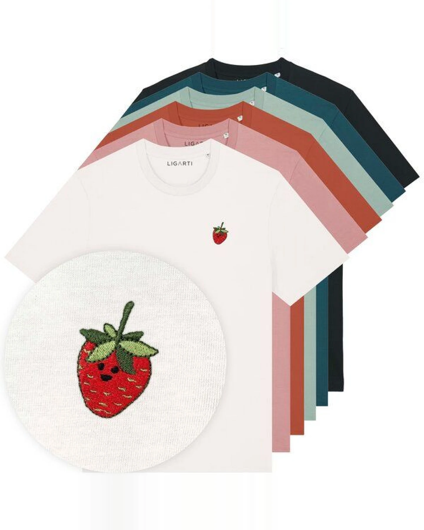Besticktes T-Shirt – Erdbeere – LIGARTI Tiermanufaktur – Ansicht 2