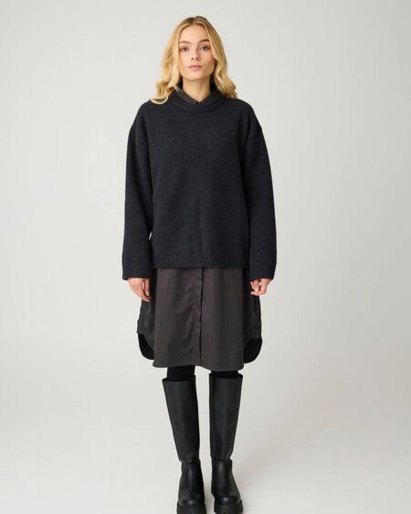 KnowledgeCotton Apparel Soufflé Strickpullover mit Rundhalsausschnitt - Relaxed Fit - aus recyceltem Polyester – Ansicht 2