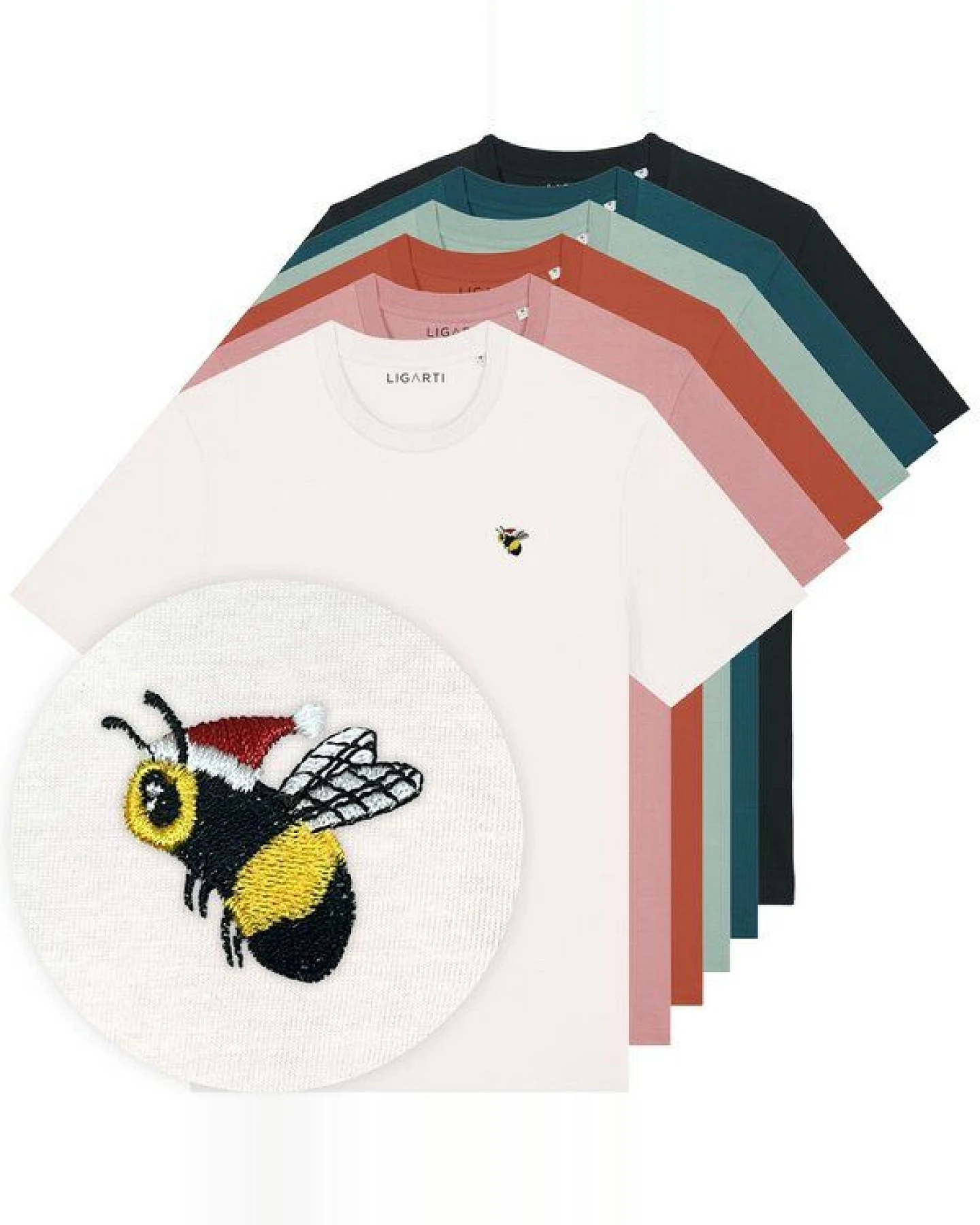Besticktes T-Shirt – Esmeralda die Weihnachtsbiene – LIGARTI Tiermanufaktur – Ansicht 2