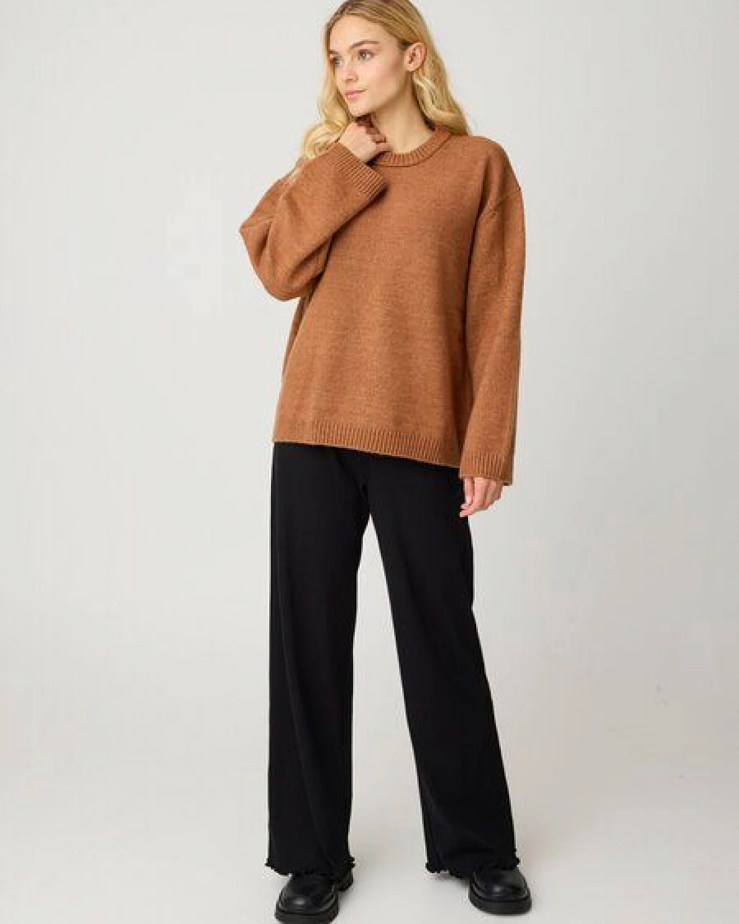 KnowledgeCotton Apparel Soufflé Strickpullover mit Rundhalsausschnitt - Relaxed Fit - aus recyceltem Polyester – Ansicht 2