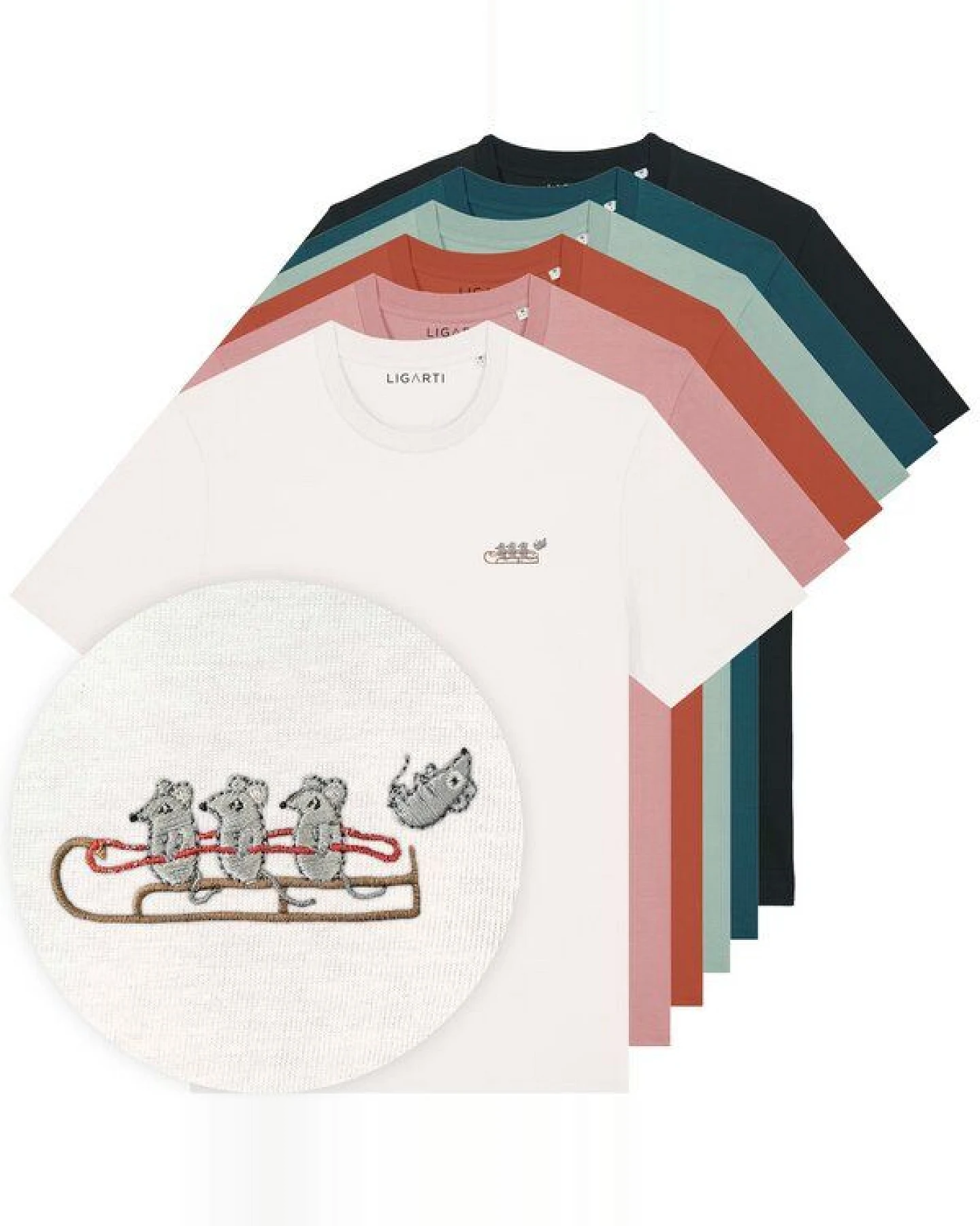 Besticktes T-Shirt – Mausflug – LIGARTI Tiermanufaktur – Ansicht 2