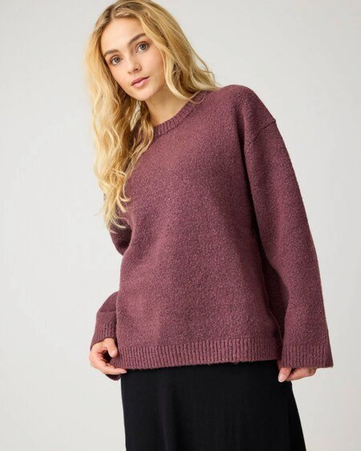 KnowledgeCotton Apparel Soufflé Strickpullover mit Rundhalsausschnitt - Relaxed Fit - aus recyceltem Polyester – Ansicht 2
