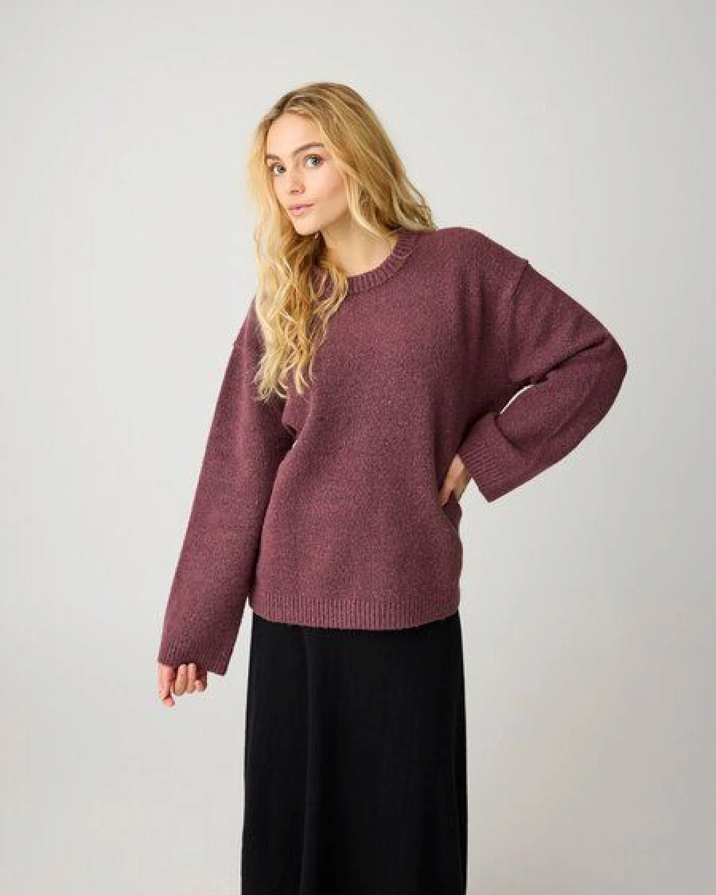 KnowledgeCotton Apparel Soufflé Strickpullover mit Rundhalsausschnitt - Relaxed Fit - aus recyceltem Polyester – Ansicht 3