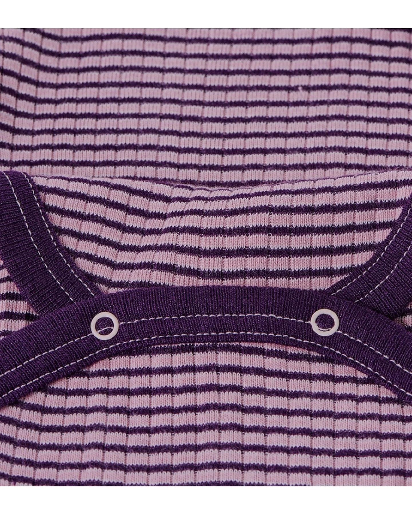 Cosilana Baby Body Langarm Baumwolle-Wolle-Seide rosa-pflaume-geringelt Gr.62/68 – Ansicht 2