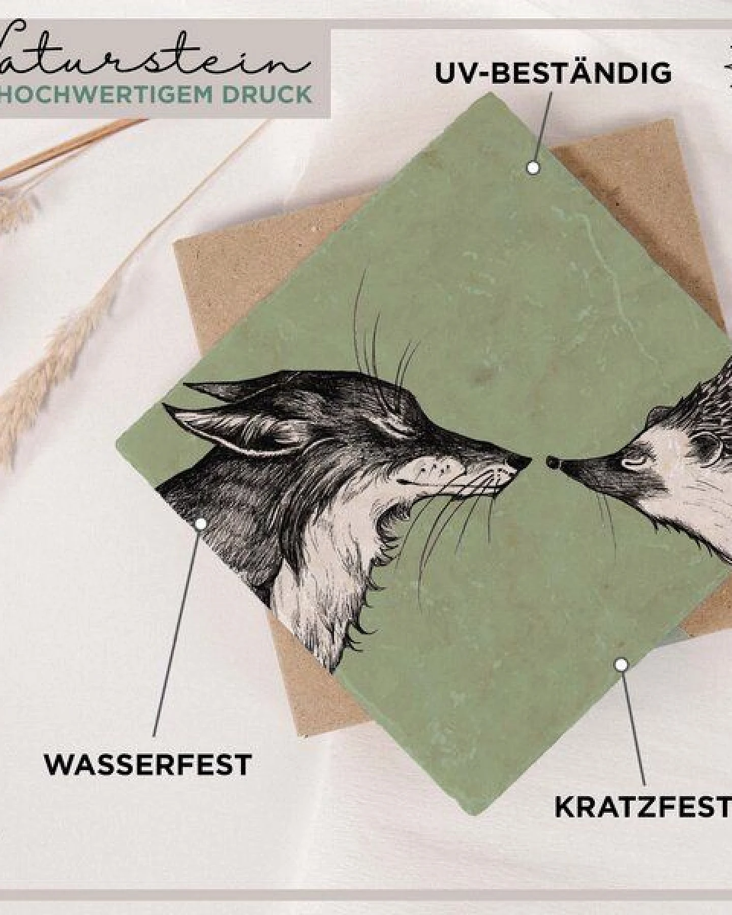 LIGARTI Fliesenuntersetzer – Fuchs und Igel – Ansicht 2