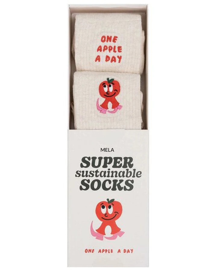 MELA 2 Paar Ripp-Socken mit Stickerei "one apple a day"
