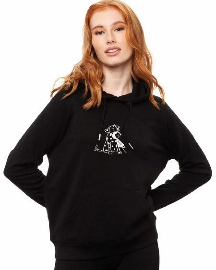 FellHerz Damen Hoodie Doglove schwarz aus 85% Biobaumwolle und 15% recyceltem Polyester