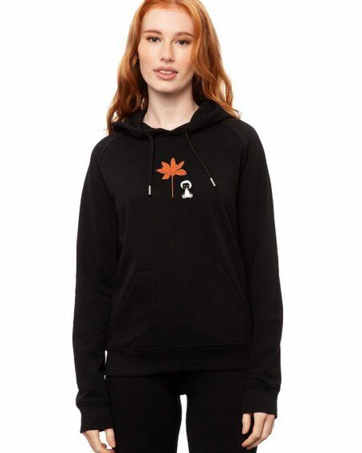 FellHerz Damen Stick Hoodie Lotusmädchen schwarz aus 85% Biobaumwolle und 15% recyceltem Polyester