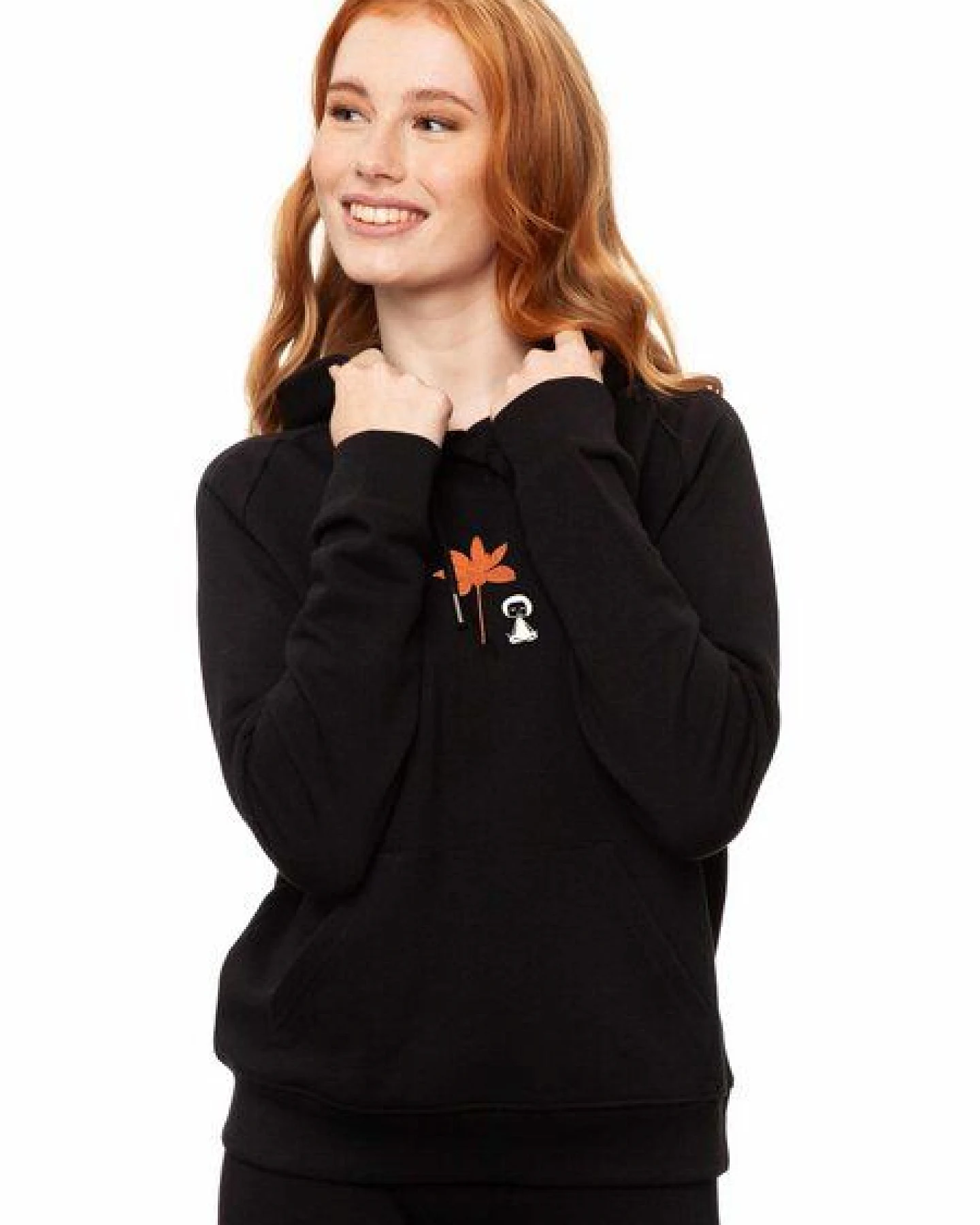 FellHerz Damen Stick Hoodie Lotusmädchen schwarz aus 85% Biobaumwolle und 15% recyceltem Polyester – Ansicht 4