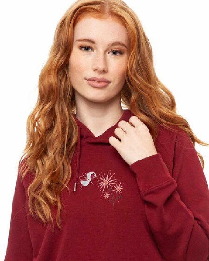 FellHerz Damen Stick Hoodie Fee burgundy aus 85% Biobaumwolle und 15% recyceltem Polyester