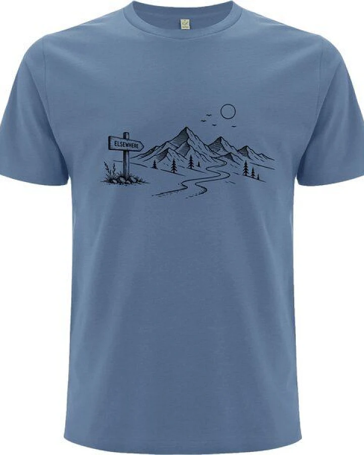 Spreecult Elsewhere - Bio und Fair - Männer Unisex T-Shirt - Natur Berge Sonne