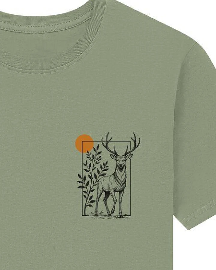 Spreecult kleiner gerahmter Hirsch - Bio und Fair - Männer Unisex T-Shirt - Natur Berge Sonne