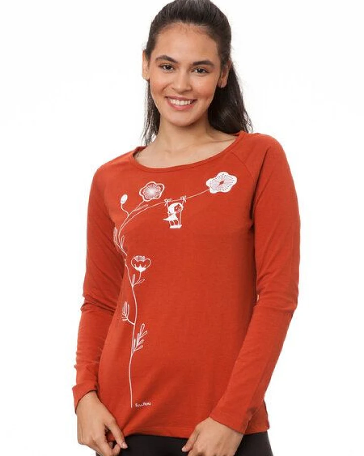 FellHerz Damen Raglan Longsleeve Schaukelmädchen picante (orange) aus 100% Biobaumwolle