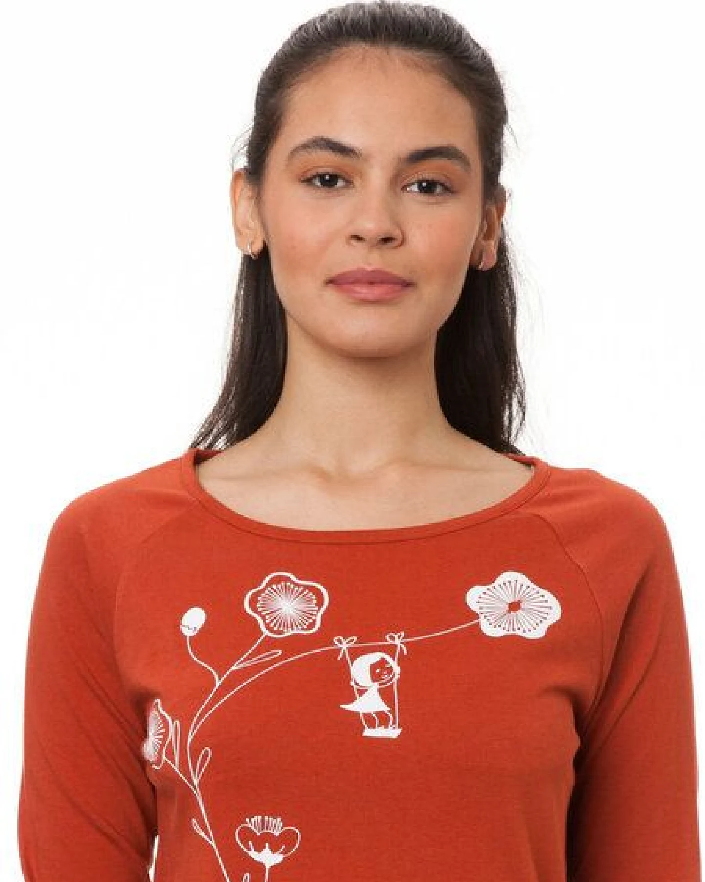 FellHerz Damen Raglan Longsleeve Schaukelmädchen picante (orange) aus 100% Biobaumwolle – Ansicht 2