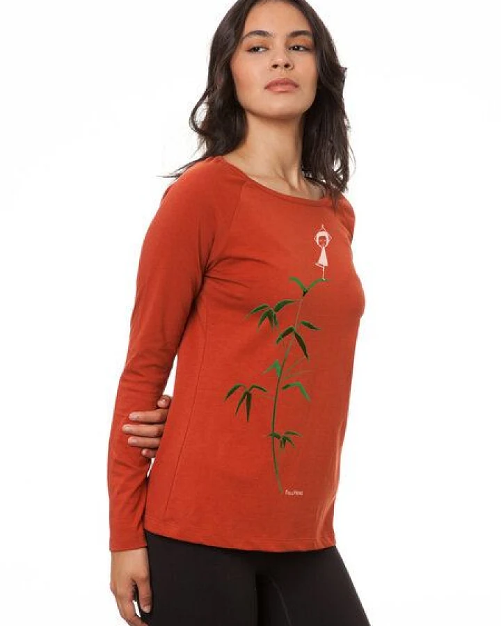 FellHerz Damen Raglan Longsleeve Yogamädchen picante (orange) aus 100% Biobaumwolle