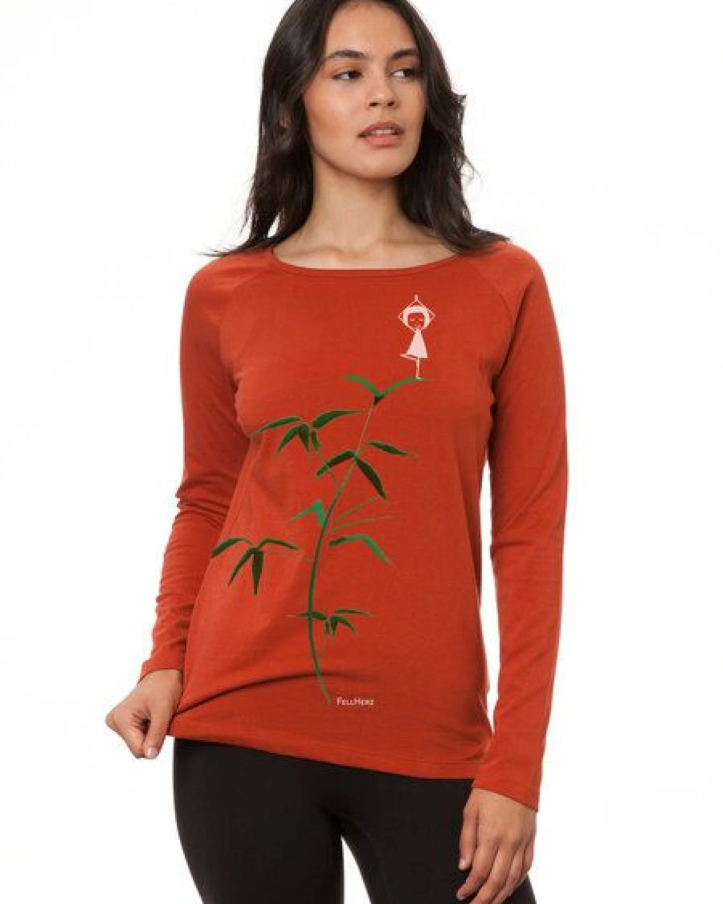 FellHerz Damen Raglan Longsleeve Yogamädchen picante (orange) aus 100% Biobaumwolle – Ansicht 2