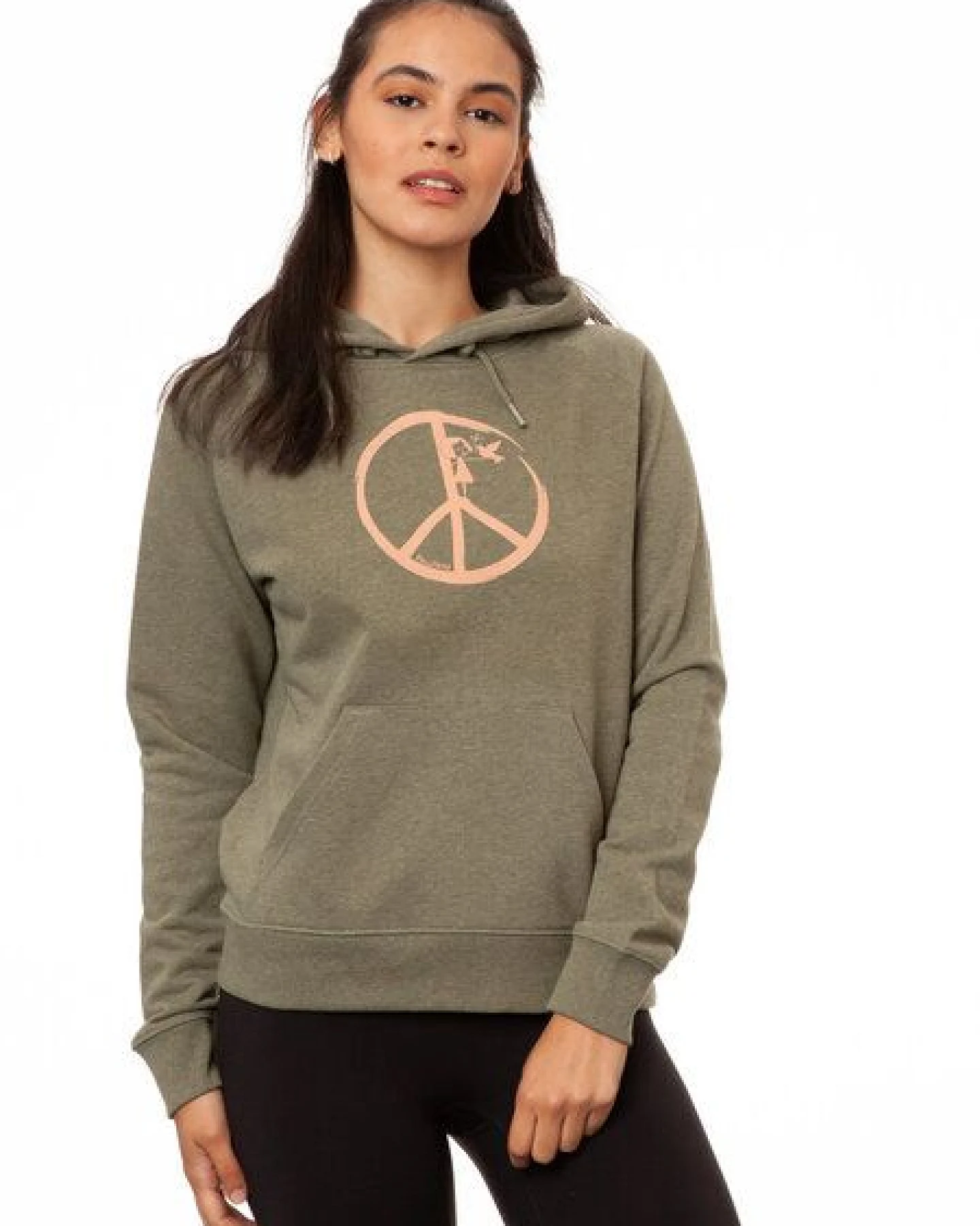 FellHerz Damen Hoodie Peace heather khaki aus 85% Biobaumwolle und 15% recyceltem Polyester – Ansicht 4