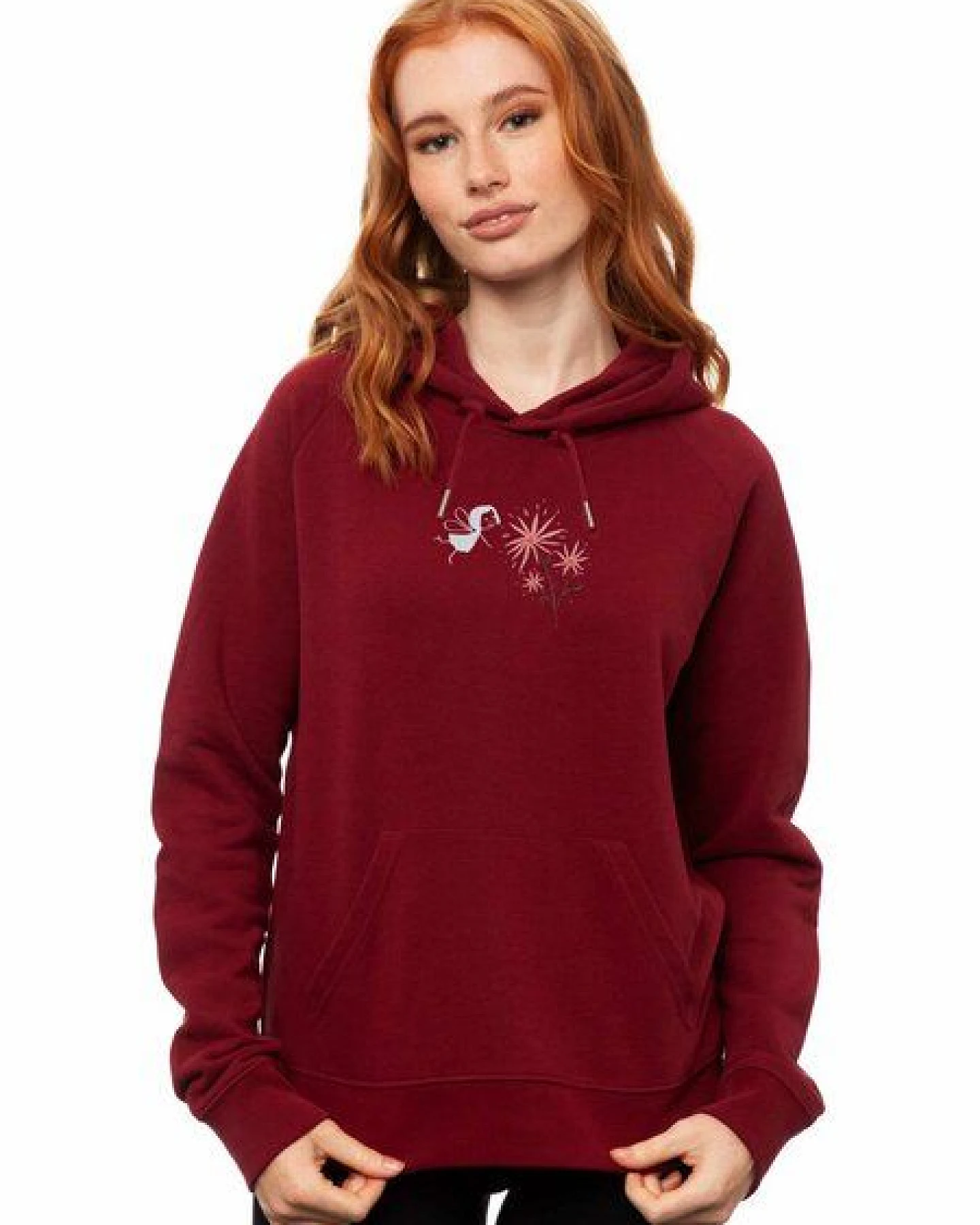 FellHerz Damen Stick Hoodie Fee burgundy aus 85% Biobaumwolle und 15% recyceltem Polyester – Ansicht 3