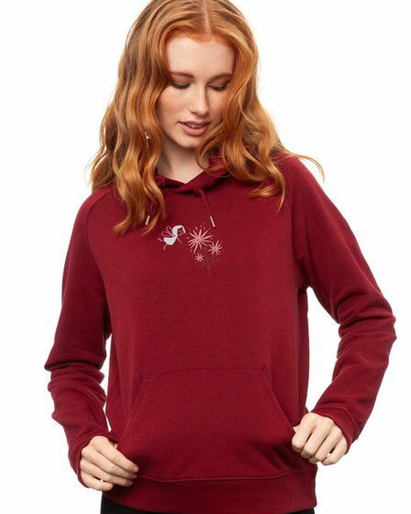 FellHerz Damen Stick Hoodie Fee burgundy aus 85% Biobaumwolle und 15% recyceltem Polyester – Ansicht 4
