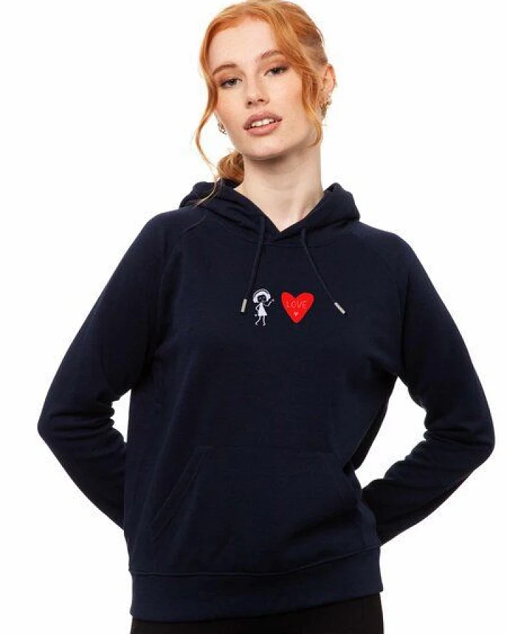 FellHerz Damen Stick Hoodie Love navy aus 85% Biobaumwolle und 15% recyceltem Polyester