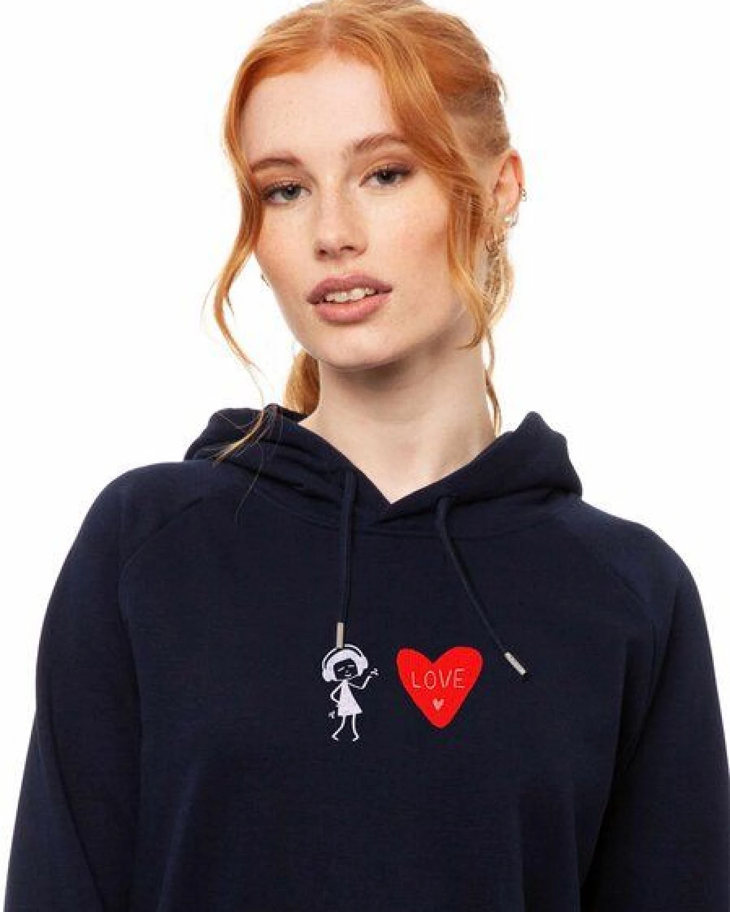 FellHerz Damen Stick Hoodie Love navy aus 85% Biobaumwolle und 15% recyceltem Polyester – Ansicht 2