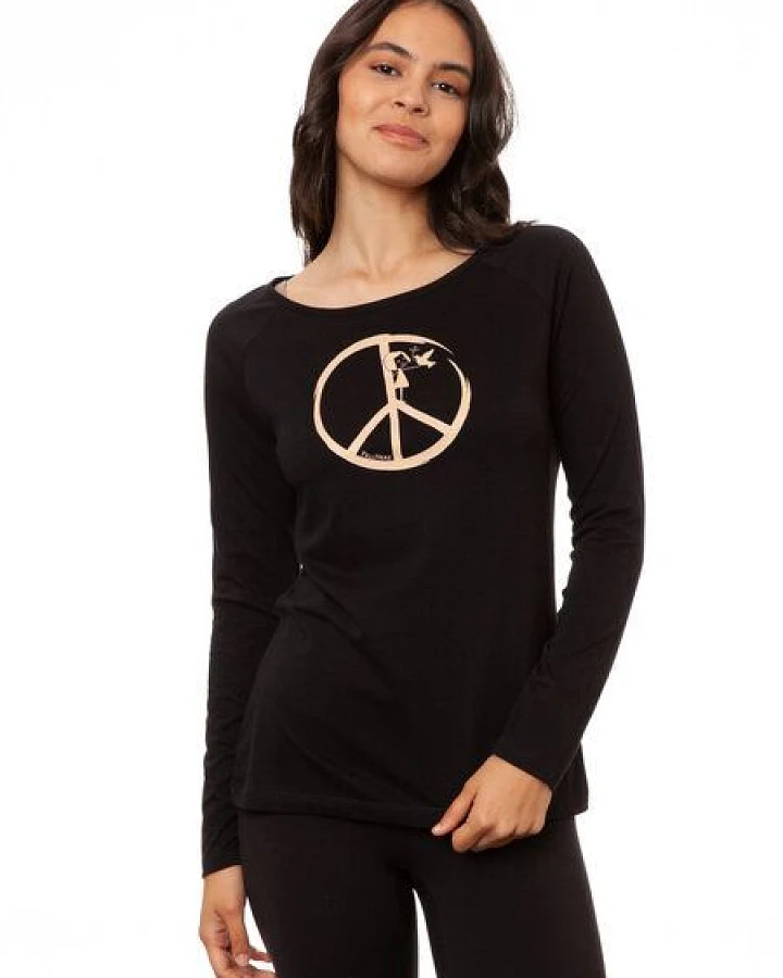 FellHerz Damen Raglan Longsleeve Peace schwarz aus 100% Biobaumwolle