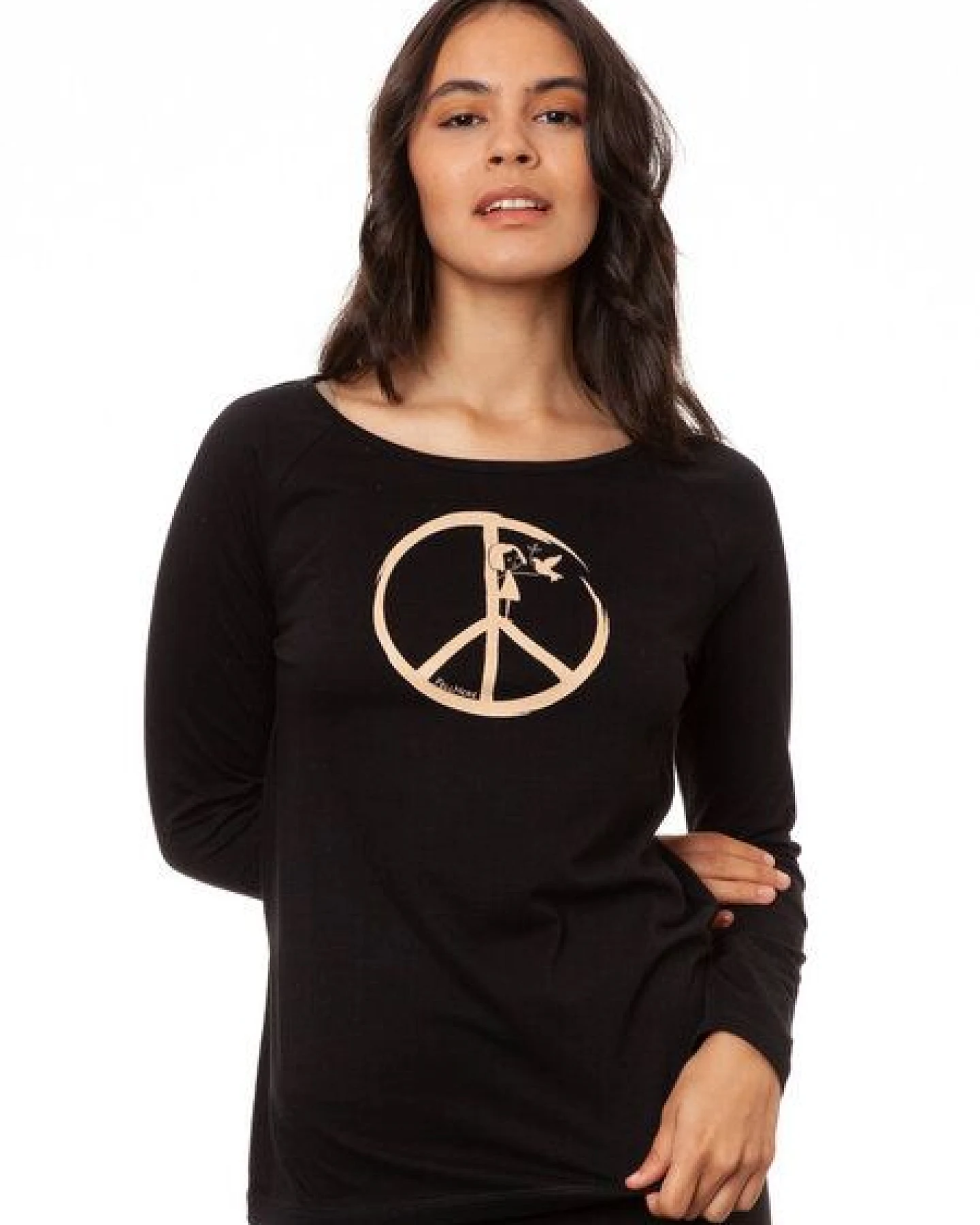 FellHerz Damen Raglan Longsleeve Peace schwarz aus 100% Biobaumwolle – Ansicht 3