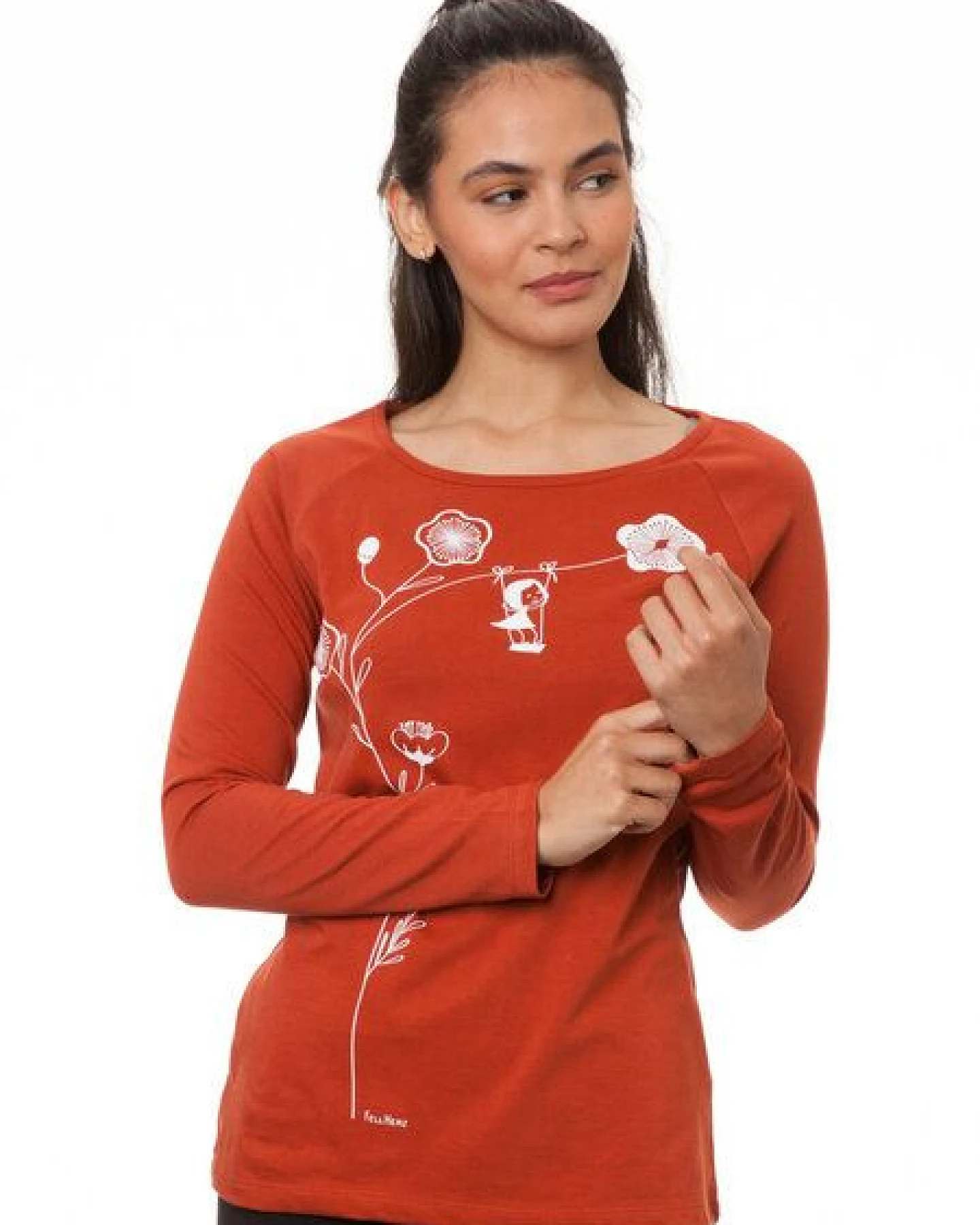 FellHerz Damen Raglan Longsleeve Schaukelmädchen picante (orange) aus 100% Biobaumwolle – Ansicht 4