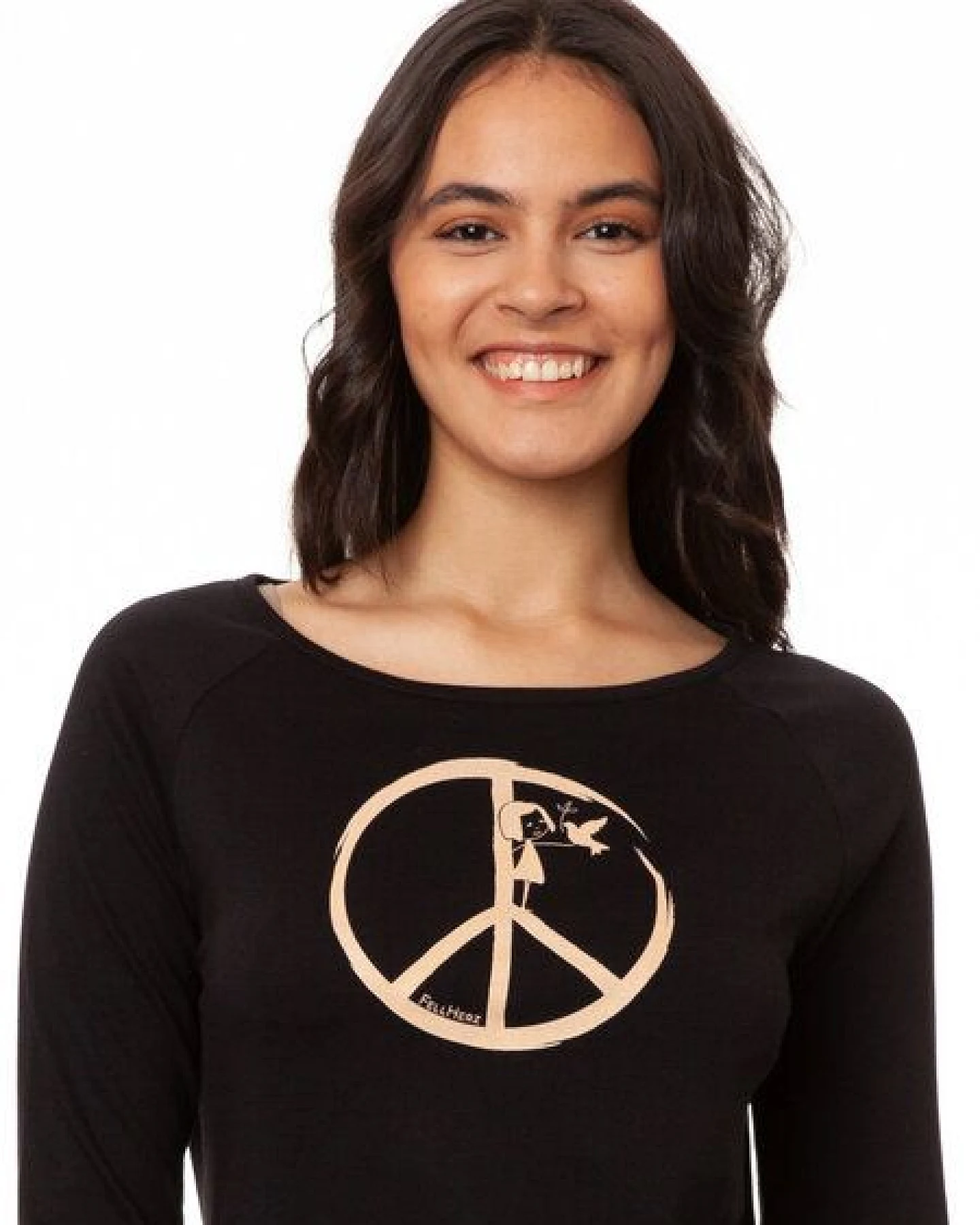 FellHerz Damen Raglan Longsleeve Peace schwarz aus 100% Biobaumwolle – Ansicht 2
