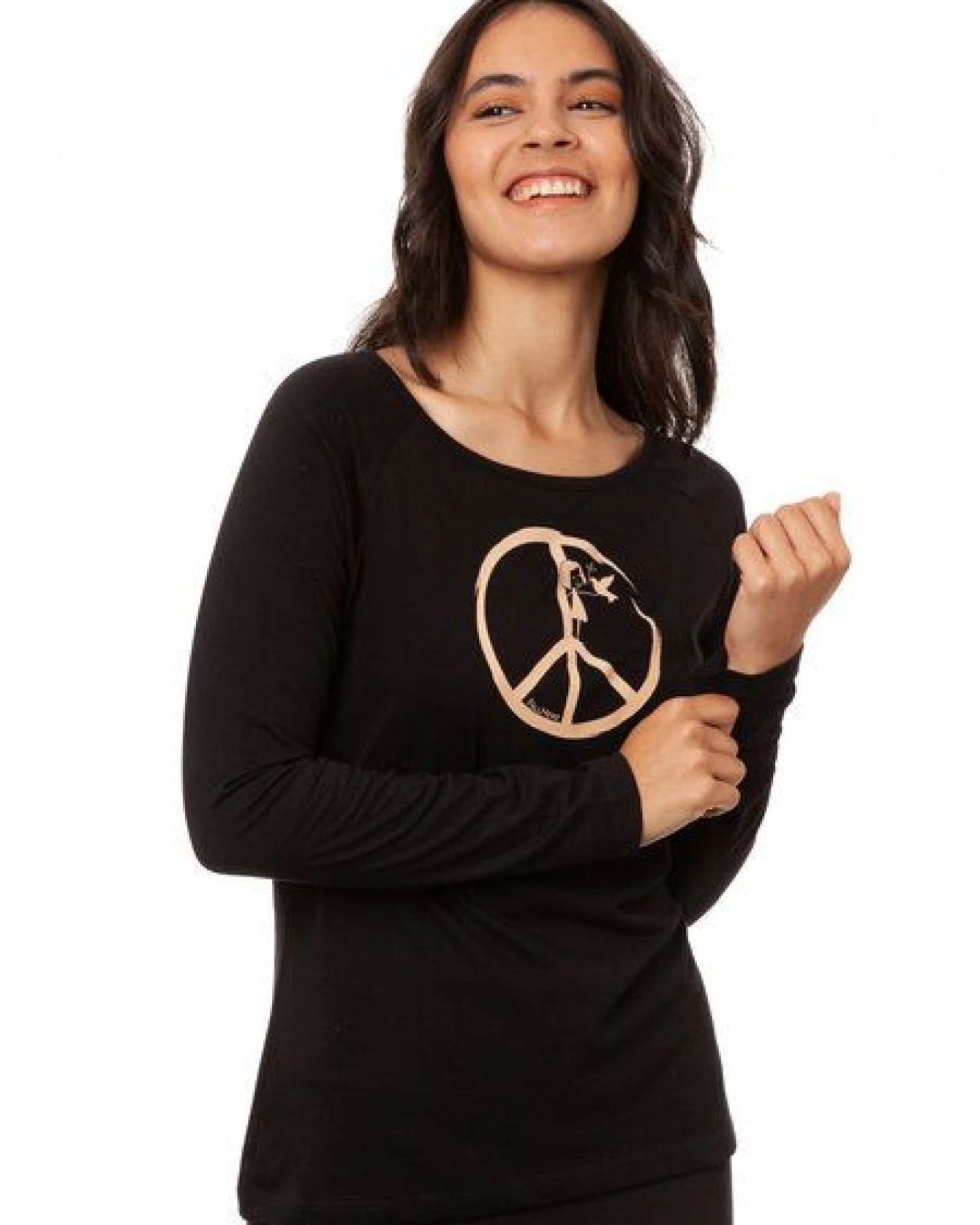 FellHerz Damen Raglan Longsleeve Peace schwarz aus 100% Biobaumwolle – Ansicht 4